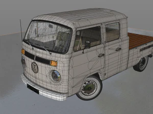 volkswagen t2 pick-up doble cab 1974 3D Model