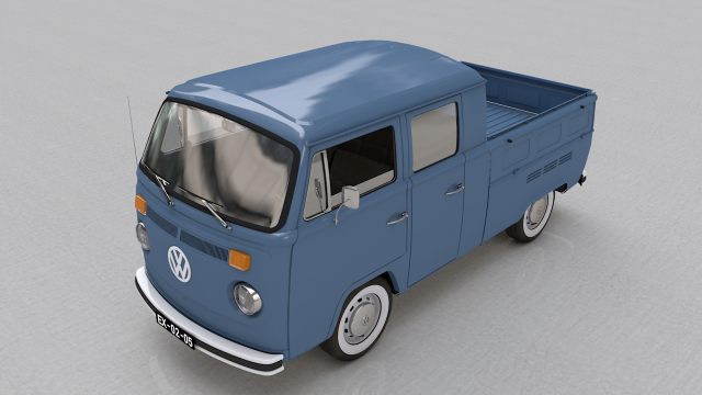 volkswagen t2 pick-up double cab 1974 Model 3D .c4d .max .obj .3ds .fbx .stl .blend 