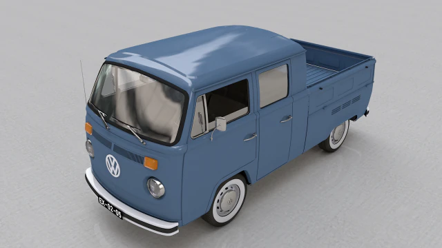 volkswagen t2 pick-up double cab 1974 3D Model .c4d .max .obj .3ds .fbx .stl .blend 