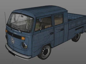 volkswagen t2 pick-up double cab 1974 3D Model