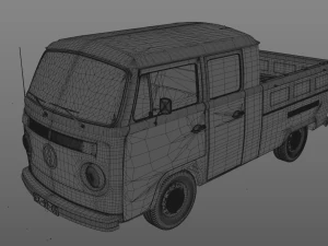 volkswagen t2 pick-up double cab 1974 3D Model