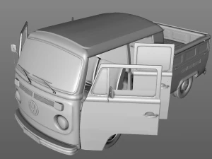 volkswagen t2 pick-up double cab 1974 3D Model