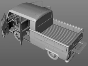 volkswagen t2 pick-up double cab 1974 3D Model