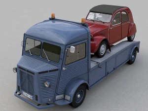 camion citroen hy 1950 et citroen 2cv 1957 Modèle 3D