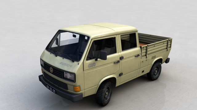 volkswagen transporter pickup double cab syncro 1987 Model 3D .c4d .max .obj .3ds .fbx .stl .blend 