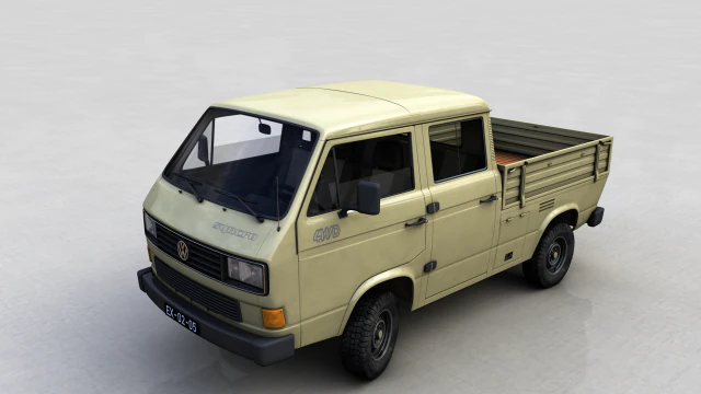 volkswagen transporter pickup double cab syncro 1987 3D Model .c4d .max .obj .3ds .fbx .stl .blend 