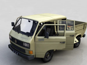 volkswagen transporter pickup double cab syncro 1987 3D Model