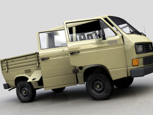 volkswagen transporter pickup double cab syncro 1987 3D Model