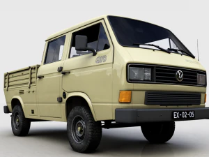 volkswagen transporter pickup double cab syncro 1987 3D Model