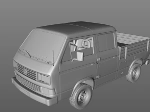 volkswagen transporter pickup double cab syncro 1987 3D Model