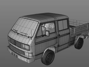volkswagen transporter pickup double cab syncro 1987 3D Model