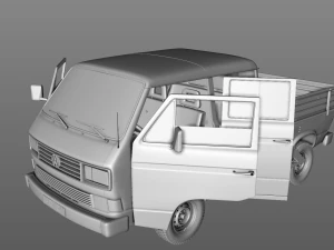 volkswagen transporter pickup double cab syncro 1987 3D Model