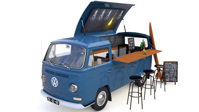 vw t2 food and coffee van 1974 Modelo 3D .c4d .max .obj .3ds .fbx .stl .blend 