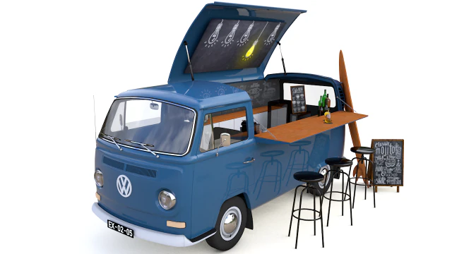 vw t2 food and coffee van 1974 3D Model .c4d .max .obj .3ds .fbx .stl .blend