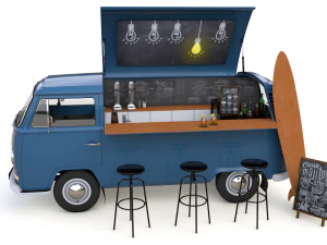 vw t2 food and coffee van 1974 3D Model