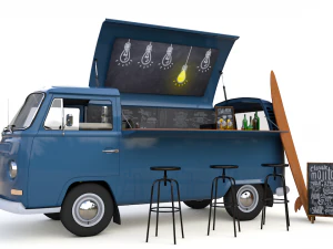 vw t2 food and coffee van 1974 3D Model