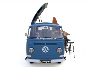 vw t2 food and coffee van 1974 3D Model