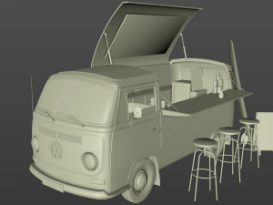 vw t2 food and coffee van 1974 3D Model