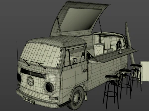 vw t2 food and coffee van 1974 3D Model