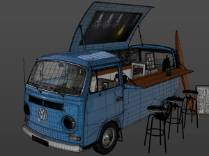 vw t2 food and coffee van 1974 3D Model