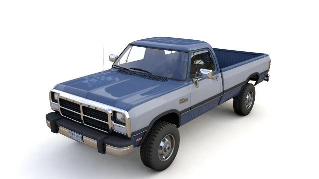 dodge power ram 250 1993 single cab 3D Model .c4d .max .obj .3ds .fbx .stl .blend 