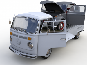 Vw T2 Kemperink Special Pickup 1976 and Vw Beetle 1960 3D 모델