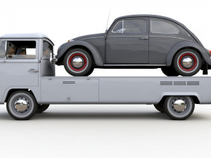 Vw T2 Kemperink Special Pickup 1976 and Vw Beetle 1960 3D 모델