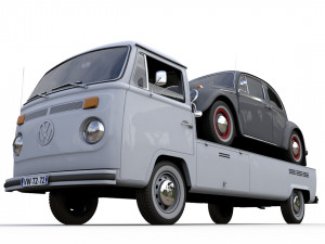 Vw T2 Kemperink Special Pickup 1976 and Vw Beetle 1960 3D 모델