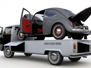 Vw T2 Kemperink Special Pickup 1976 and Vw Beetle 1960 3D 모델