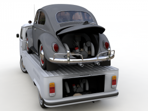 Vw T2 Kemperink Special Pickup 1976 and Vw Beetle 1960 3D 모델