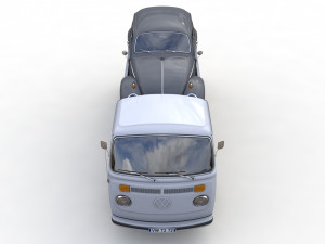 Vw T2 Kemperink Special Pickup 1976 and Vw Beetle 1960 3D 모델