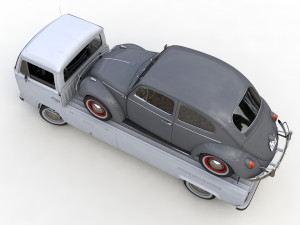 Vw T2 Kemperink Special Pickup 1976 and Vw Beetle 1960 3D 모델