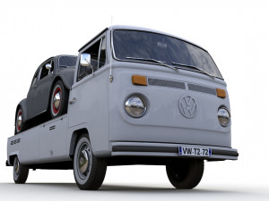 Vw T2 Kemperink Special Pickup 1976 and Vw Beetle 1960 3D 모델