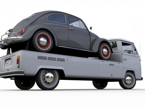 Vw T2 Kemperink Special Pickup 1976 and Vw Beetle 1960 3D 모델