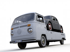 Vw T2 Kemperink Special Pickup 1976 and Vw Beetle 1960 3D 모델
