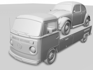 Vw T2 Kemperink Special Pickup 1976 and Vw Beetle 1960 3D 모델