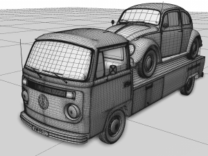 Vw T2 Kemperink Special Pickup 1976 and Vw Beetle 1960 3D 모델