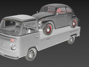 Vw T2 Kemperink Special Pickup 1976 and Vw Beetle 1960 3D 모델