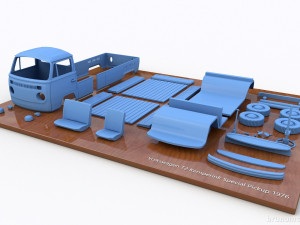 Volkswagen T2 Kemperink Special Pickup 1976 Modelo de Impressão 3D