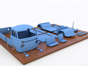 Volkswagen T2 Kemperink Special Pickup 1976 Modelo de Impressão 3D