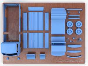 Volkswagen T2 Kemperink Special Pickup 1976 Modelo de Impressão 3D