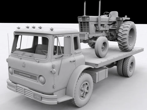 International Loadstar Truck 1963 and Int Harvester Tractor 1972 3D Model