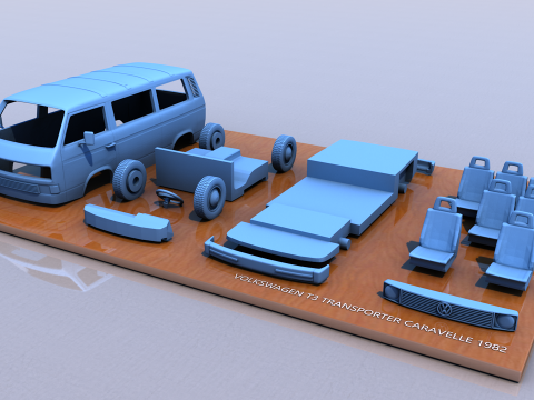 Volkswagen T3 Transporter Carevelle 1982 Modèles 3D en vedette