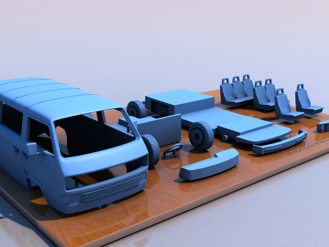 Volkswagen T3 Transporter Carevelle 1982 Modèles 3D en vedette