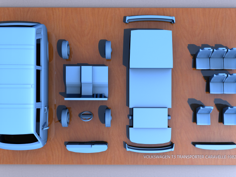 Volkswagen T3 Transporter Carevelle 1982 Modèles 3D en vedette