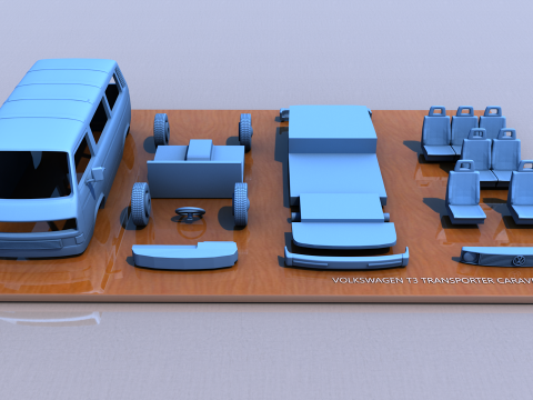 Volkswagen T3 Transporter Carevelle 1982 Modèles 3D en vedette