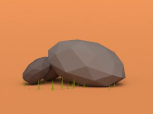 low poly wood rock grass 3D Model