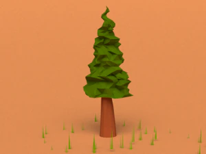 low poly wood rock grass 3D Model