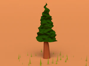 low poly wood rock grass 3D Model