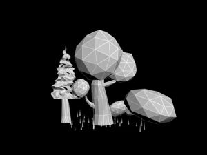 low poly wood rock grass 3D Model